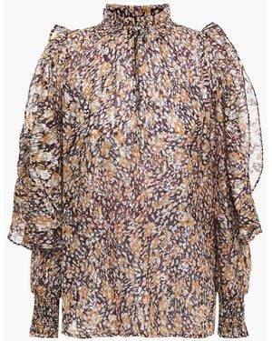Maje Cold-shoulder Printed Metallic Fil Coupé Top - Multicolor