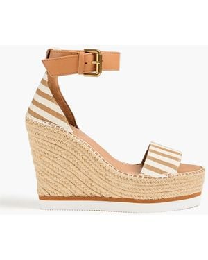 See By Chloé Glyn Striped Canvas Espadrille Wedge Sandals - Metallic