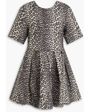 Ganni Leopard-Jacquard Cotton Mini Dress - Black
