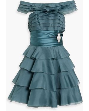 Alexandre Vauthier Off-The-Shoulder Tiered Silk-Organza And Satin Mini Dress - Blue