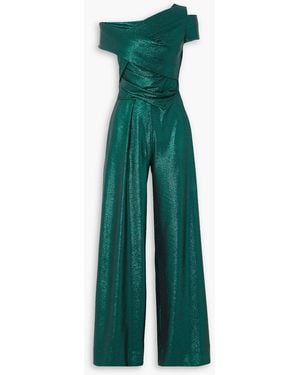 Talbot Runhof Asymmetric Sequined Stretch-jersey Jumpsuit - Green