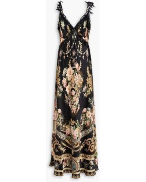 CAMILLA Floral-Print Silk-Satin Maxi Slip Dress - Black