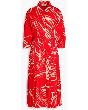 Gentry Portofino Pleated Printed Cotton-Poplin Midi Shirt Dress - Red