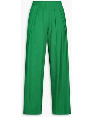 Maje Pleated Slub Woven Wide-Leg Trousers - Green