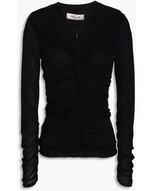 Diane von Furstenberg Julie Ruched Stretch-Mesh Top - Black