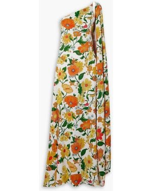 Stella McCartney One-shoulder Open-back Floral-print Twill Maxi Dress - Metallic