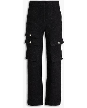 Maje Metallic Cotton-Blend Bouclé-Tweed Straight-Leg Trousers - Black
