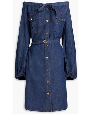 Zimmermann Off-The-Shoulder Belted Denim Dress - Blue