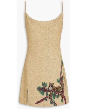 STAUD Roxy Bead-Embellished Mesh Mini Dress - Natural