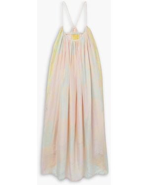 Yvonne S Parachoot Panelled Tie-dyed Silk-voile Midi Dress - White