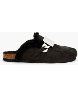JW Anderson Plaque Chain Shearling Mules - Black