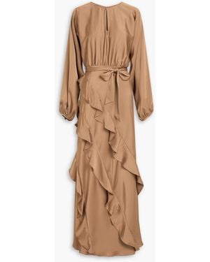 Mikael Aghal Ruffled Satin Maxi Dress - Natural