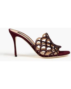 Sergio Rossi Mermaid Crystal-Embellished Laser-Cut Suede Mules - Brown