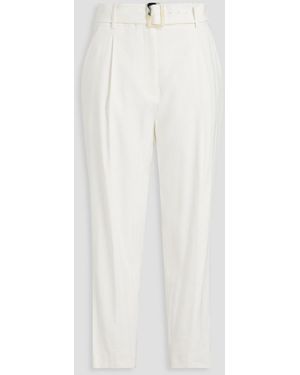 Veronica Beard Sofia Cropped Belted Linen-Blend Tapered Pants - White