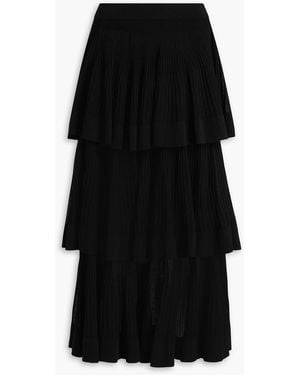 Zimmermann Tiered Ribbed Cotton-blend Midi Skirt - Black