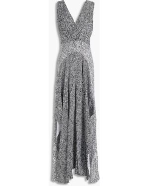 Maje Cutout Ruched Cupro-twill Maxi Dress - Gray