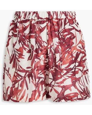 Brunello Cucinelli Printed Silk-Chiffon Shorts - Red