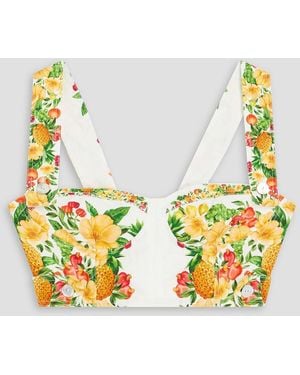 FARM Rio Floral-Print Linen Bra Top - Metallic