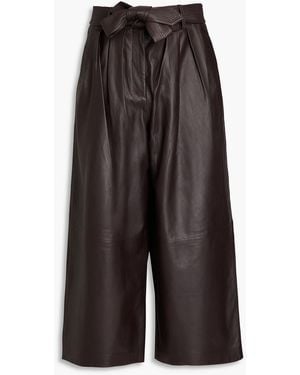 Cara Cara Ira Belted Pleated Leather Culottes - Black