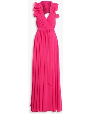 Badgley Mischka Pleated Chiffon Halterneck Maxi Dress - Pink