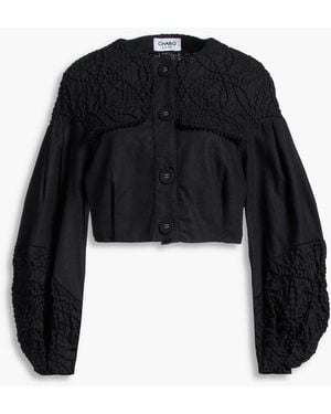 Charo Ruiz Phylla Cropped Ramie-Blend Cloqué Jacket - Black