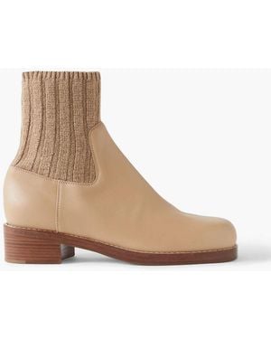 Gabriela Hearst Hobbes Ribbed Cashmere-Trimmed Leather Chelsea Boots - White