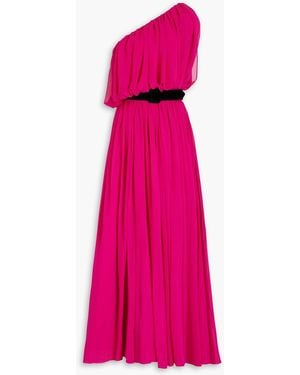 Badgley Mischka One-shoulder Draped Georgette Gown - Pink