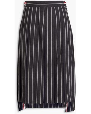 Thom Browne Pleated Striped Wool Midi Skirt - Gray