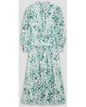Cefinn Lorni Tiered Floral-print Georgette Midi Dress - Green