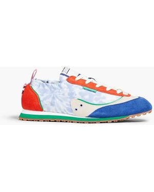 Zimmermann Tie-dyed Twill And Suede Sneakers - Blue