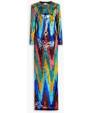 Halpern Open-back Sequined Tulle Gown - Blue