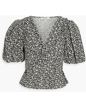10 Crosby Derek Lam Salma Twisted Floral-print Linen-blend Top - Grey