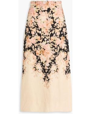 Zimmermann Floral-Print Linen Midi Skirt - Natural