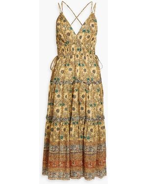 Ulla Johnson Rosa Ruffled Printed Cotton-Blend Midi Dress - Metallic