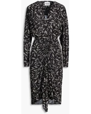 Isabel Marant Danalia Ruched Printed Crepe De Chine Midi Dress - Black