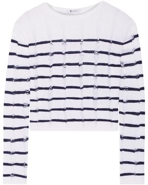 T By Alexander Wang Striped Open-Knit Merino Wool Sweater - White