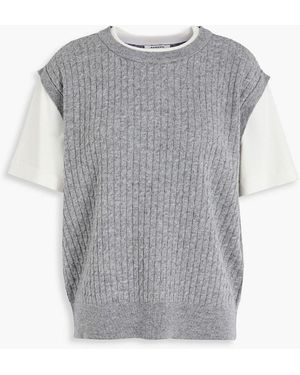 Sandro Layered Cable-knit Wool And Cashmere-blend Top - Grey
