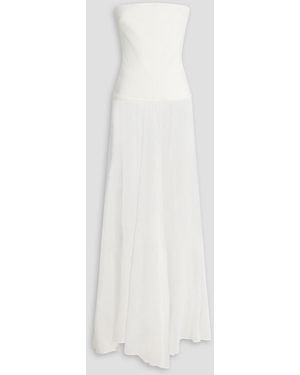 Esse Studios Aire Strapless Stretch Knit-Paneled Linen And Silk-Blend Maxi Dress - White
