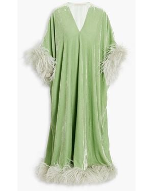 The Vampire's Wife The Ghosteen Feather-trimmed Velvet Gown - Green