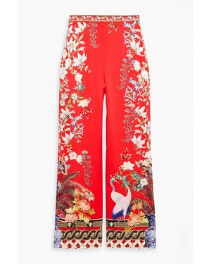 CAMILLA Crystal-Embellished Printed Silk-Satin Wide-Leg Pants - Red