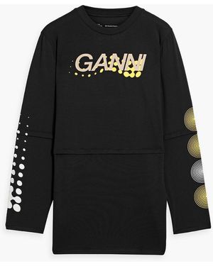 Ganni Mehrlagiges oberteil aus mesh mit print - Schwarz