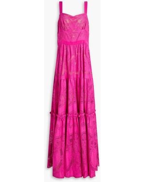Zuhair Murad Tiered Cotton-Blend Lace Gown - Pink