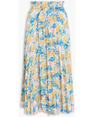 Kika Vargas Dy Pleated Floral-print Satin-crepe Midi Wrap Skirt - Blue