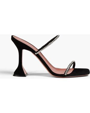 AMINA MUADDI Gilda Crystal-embellished Suede Mules - Black