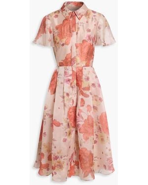 Mikael Aghal Floral-Print Organza Shirt Dress - Pink