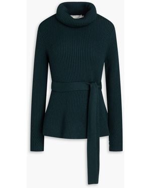 Zimmermann Belted Ribbed Wool Turtleneck Sweater - Blue