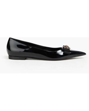 Versace Gianni Ribbon Embellished Patent-Leather Point-Toe Flats - Black