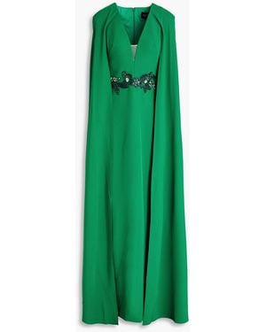 Marchesa Cape-effect Embellished Crepe Gown - Green