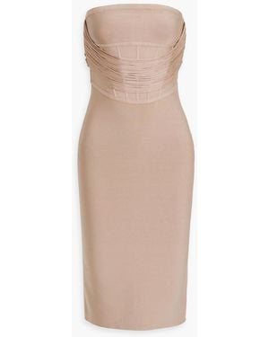 Hervé Léger Strapless Fringed Bandage Dress - Natural