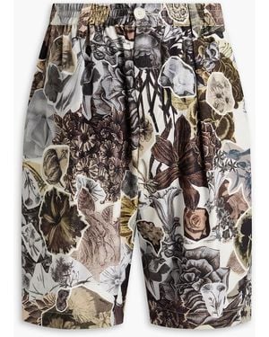 Marni Floral-Print Silk-Twill Shorts - Grey